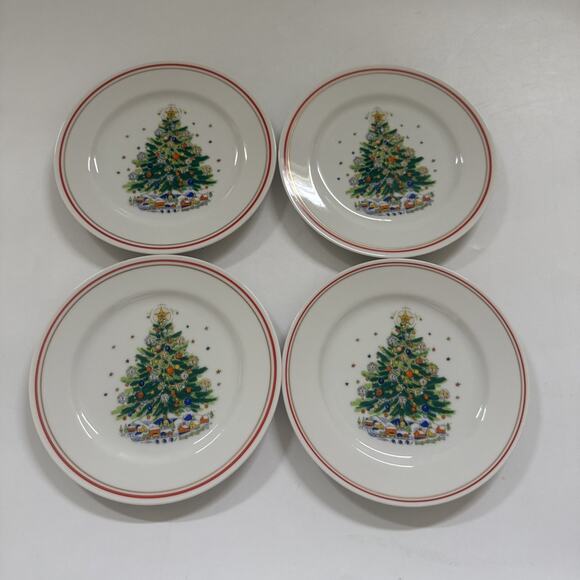 Vintage Salem Christmas Eve Christmas Tree Salad Plate Porcelain 4pc SET Holiday - Picture 2 of 10